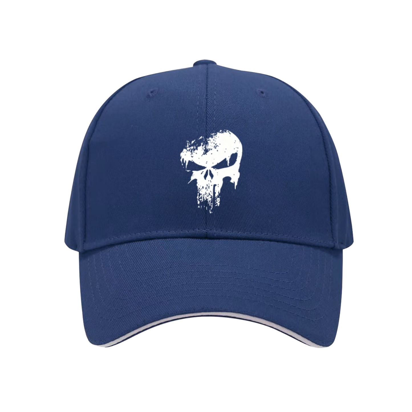 Distressed Skull Grunge Print Black Sandwich Brim Baseball Cap, Punk Streetwear Hat