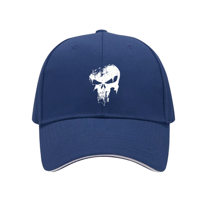 Distressed Skull Grunge Print Black Sandwich Brim Baseball Cap, Punk Streetwear Hat