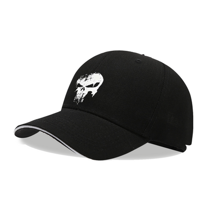 Distressed Skull Grunge Print Black Sandwich Brim Baseball Cap, Punk Streetwear Hat