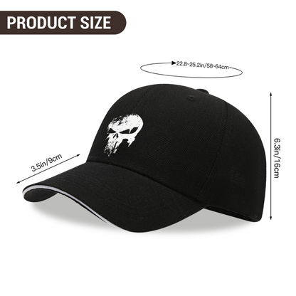 Distressed Skull Grunge Print Black Sandwich Brim Baseball Cap, Punk Streetwear Hat