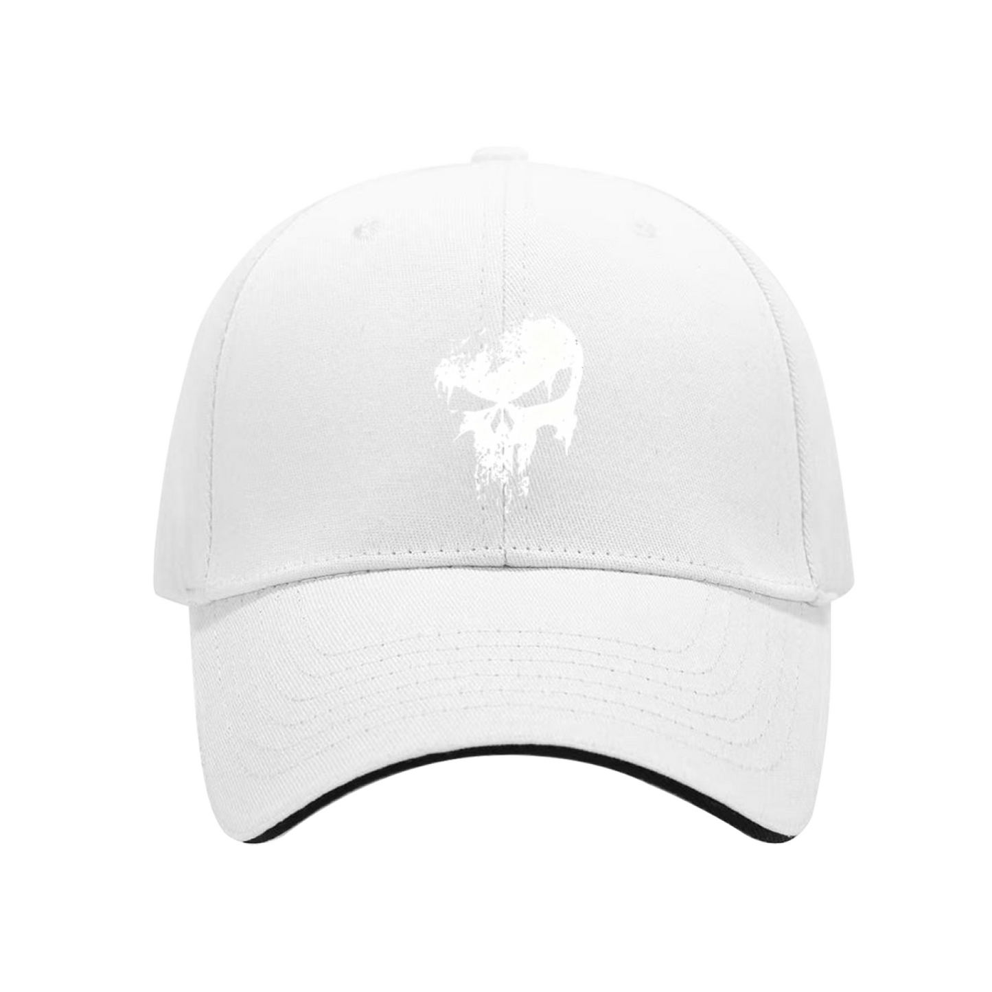 Distressed Skull Grunge Print Black Sandwich Brim Baseball Cap, Punk Streetwear Hat