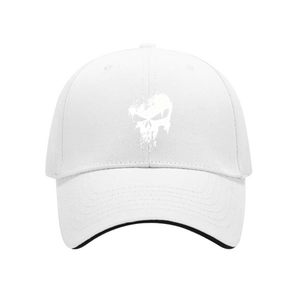 Distressed Skull Grunge Print Black Sandwich Brim Baseball Cap, Punk Streetwear Hat