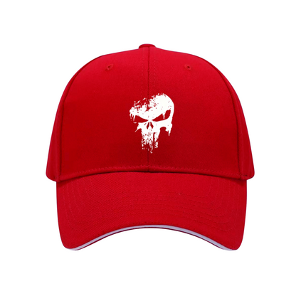 Distressed Skull Grunge Print Black Sandwich Brim Baseball Cap, Punk Streetwear Hat
