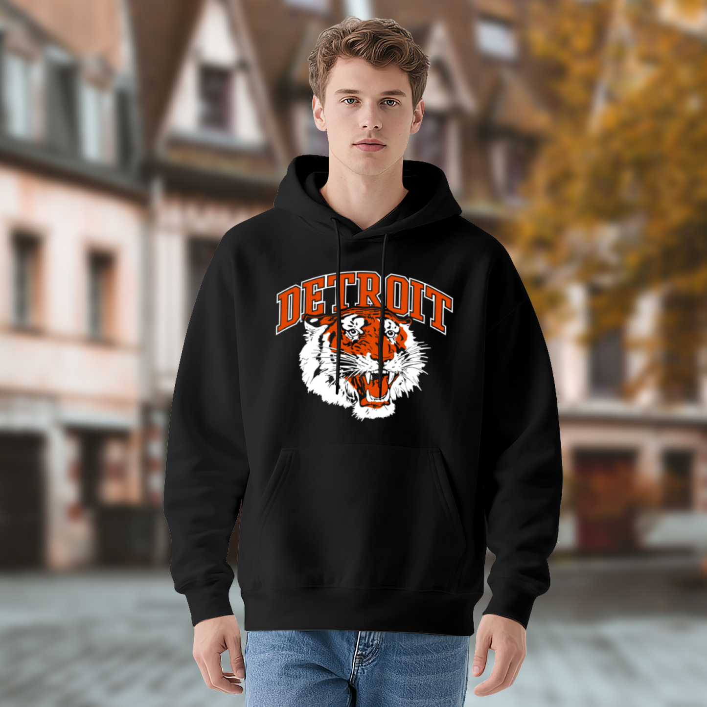 Detroit Tiger Retro Sports Mascot Graphic Hoodie, Sporty Men¡¯s Comfort Hooded Top