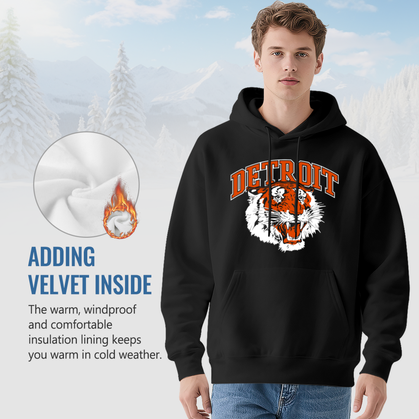 Detroit Tiger Retro Sports Mascot Graphic Hoodie, Sporty Men¡¯s Comfort Hooded Top