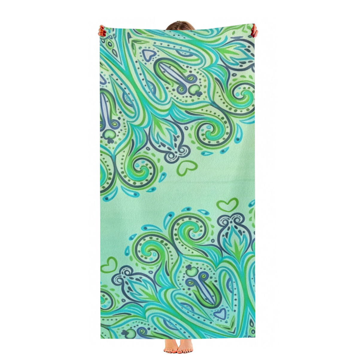 Vibrant Teal Green Paisley Swirl Pattern Beach Towel, Extra Soft Gentle on Skin, Powerful Absorbency, Multiple Sizes Fit All Family Beach Trips