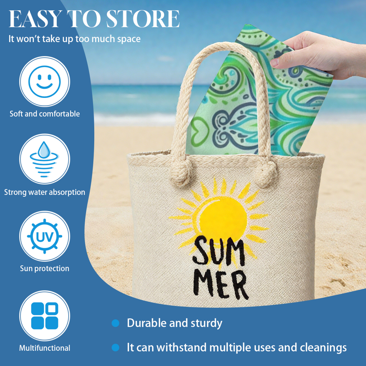 Vibrant Teal Green Paisley Swirl Pattern Beach Towel, Extra Soft Gentle on Skin, Powerful Absorbency, Multiple Sizes Fit All Family Beach Trips