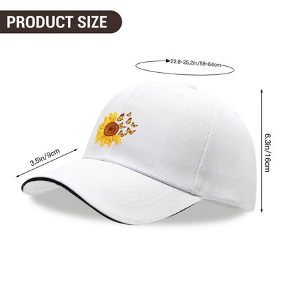 Vibrant Sunflower & Butterfly White Sandwich Brim Baseball Cap, Soft Floral Women Sun Hat
