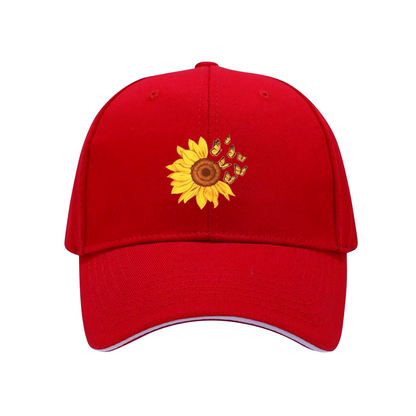 Vibrant Sunflower & Butterfly White Sandwich Brim Baseball Cap, Soft Floral Women Sun Hat