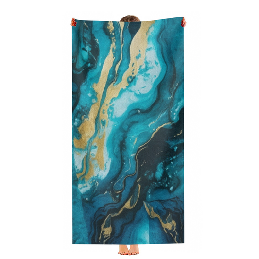 Stylish Teal Gold Marble Pattern Beach Towel, Soft Touch and Strong Water Absorption for Daily & Travel Use