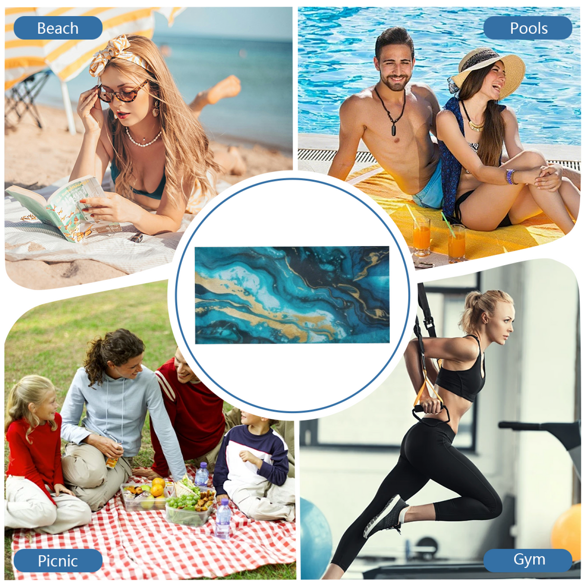 Stylish Teal Gold Marble Pattern Beach Towel, Soft Touch and Strong Water Absorption for Daily & Travel Use