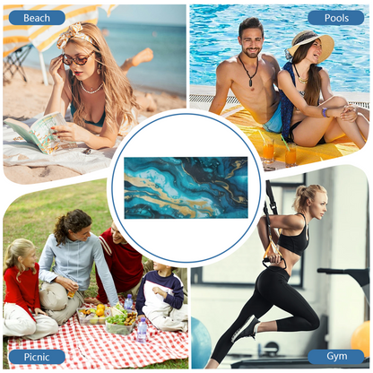 Stylish Teal Gold Marble Pattern Beach Towel, Soft Touch and Strong Water Absorption for Daily & Travel Use