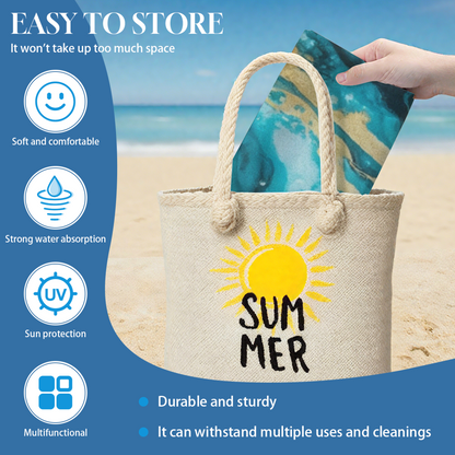 Stylish Teal Gold Marble Pattern Beach Towel, Soft Touch and Strong Water Absorption for Daily & Travel Use