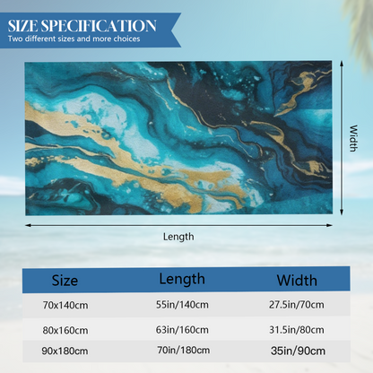 Stylish Teal Gold Marble Pattern Beach Towel, Soft Touch and Strong Water Absorption for Daily & Travel Use
