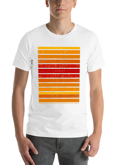 Striped Graphic Tee - Retro Cityscape Design