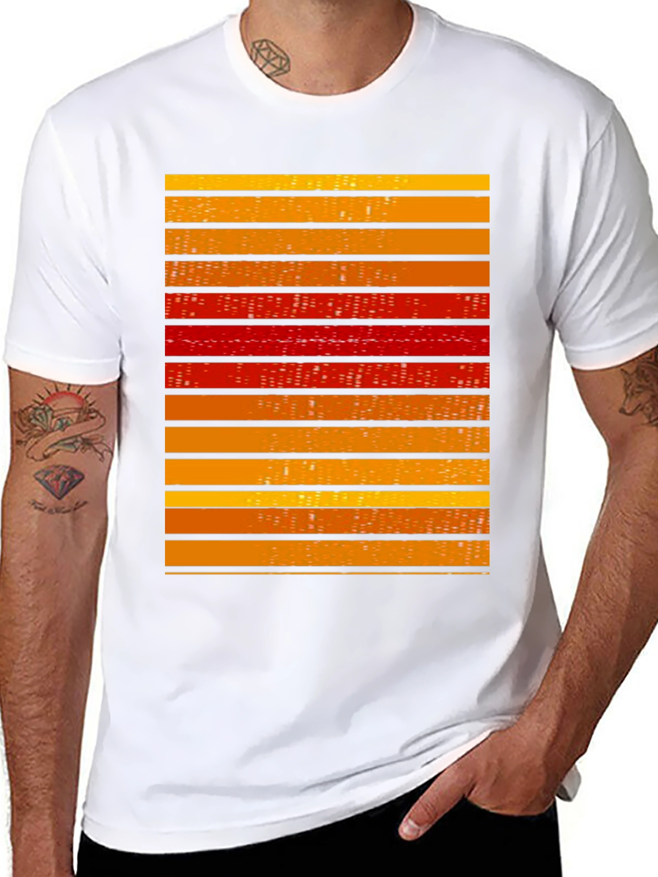 Striped Graphic Tee - Retro Cityscape Design