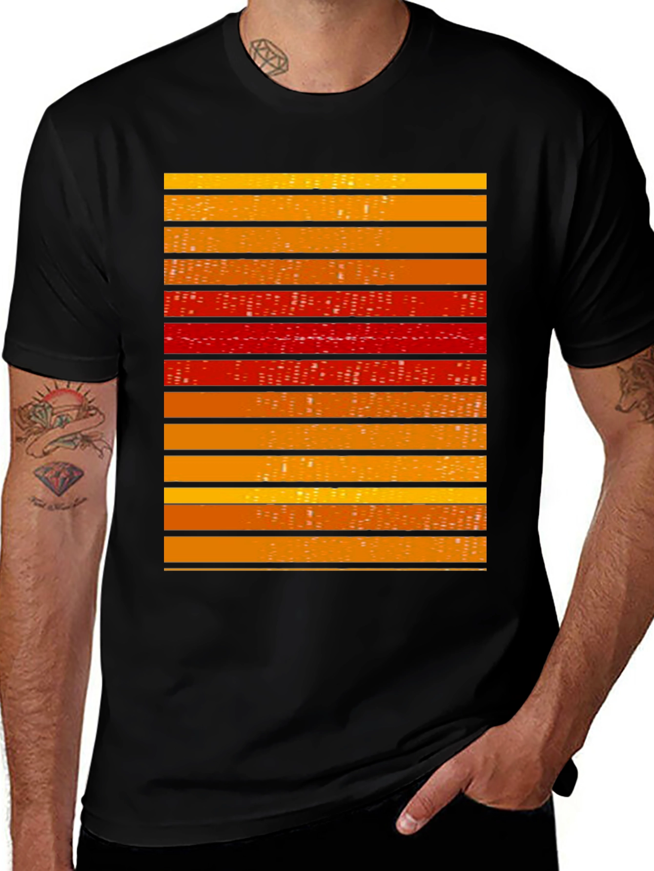 Striped Graphic Tee - Retro Cityscape Design