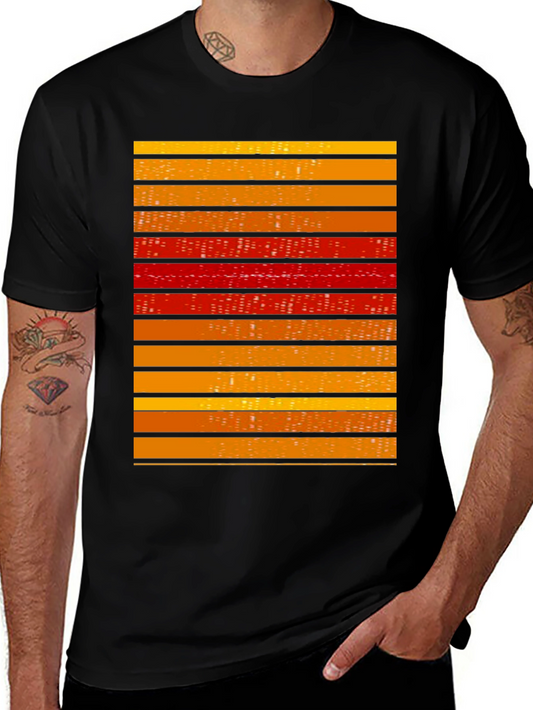 Striped Graphic Tee - Retro Cityscape Design