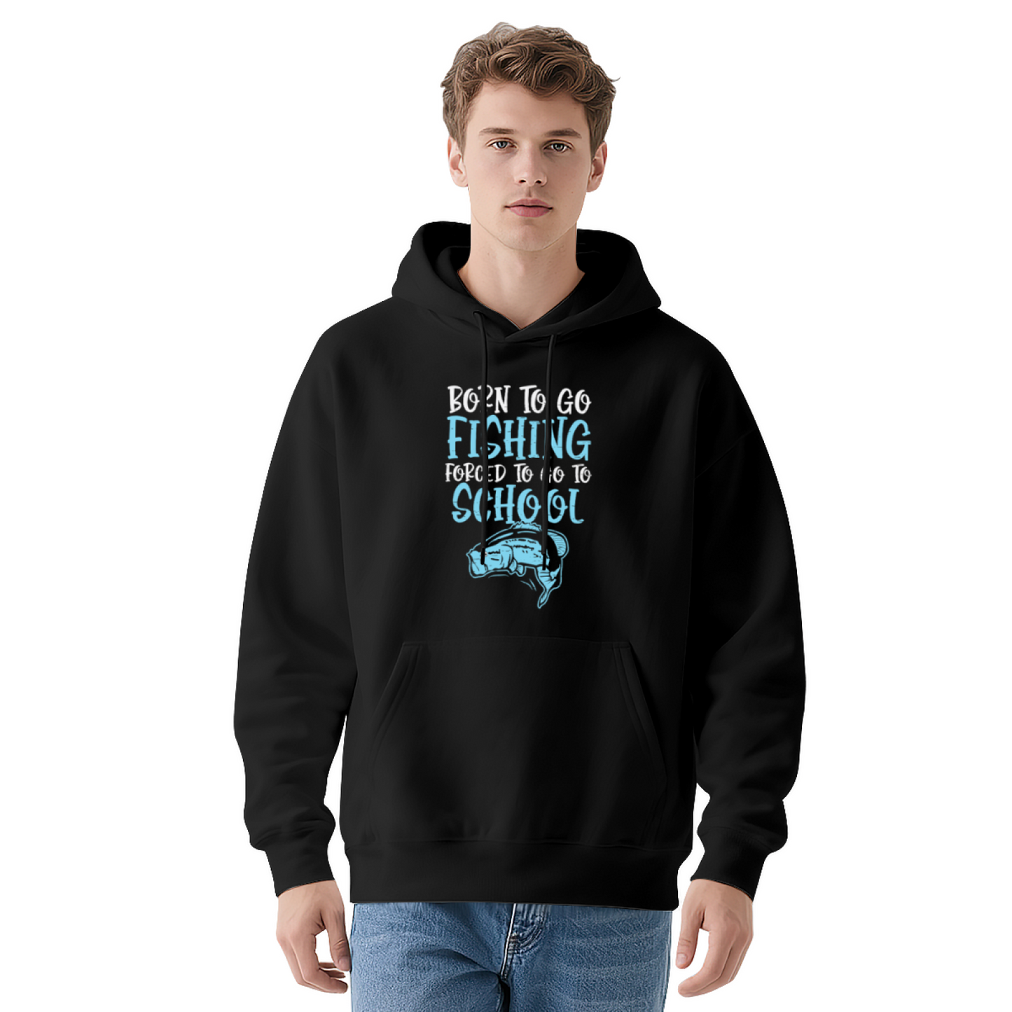 Born To Go Fishing Angler Funny Hoodie, Fisherman Comfort Navy Hoodie