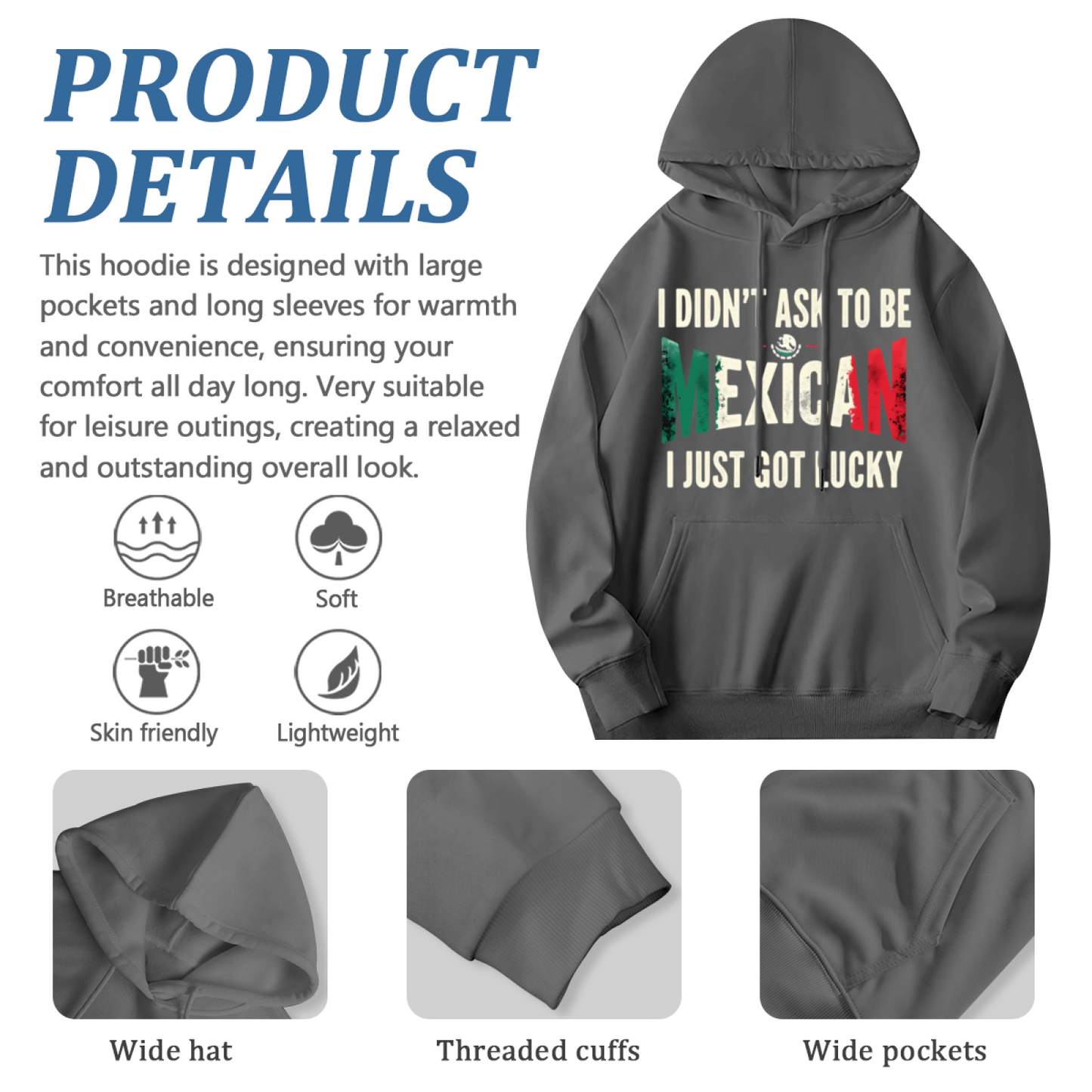 Unisex Multi-Color Hoodie: Lucky Mexican Print, Streetwear Vibe