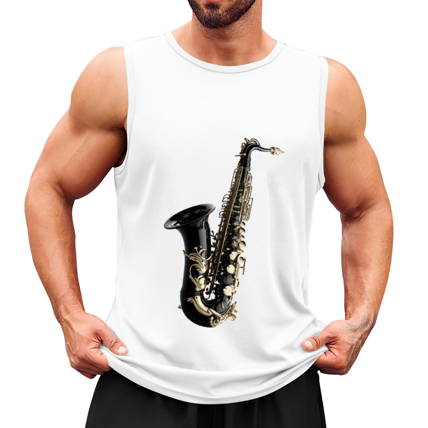 Realistic Black Gold Saxophone Musician Men Sleeveless Tank
