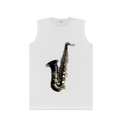 Realistic Black Gold Saxophone Musician Men Sleeveless Tank