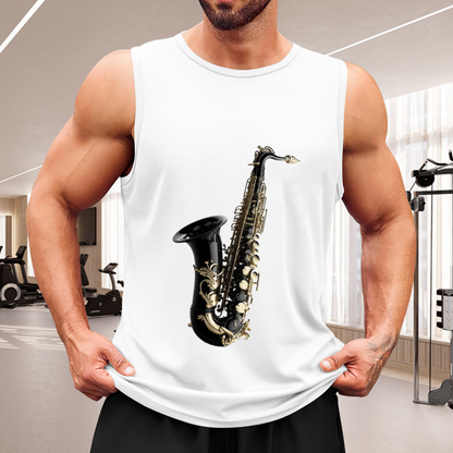 Realistic Black Gold Saxophone Musician Men Sleeveless Tank