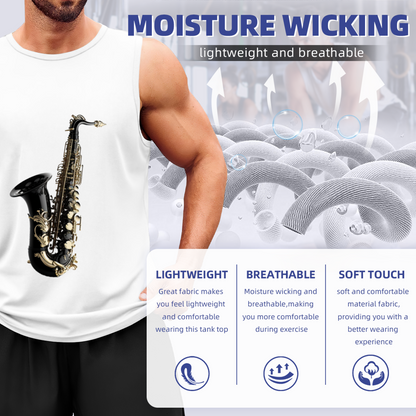 Realistic Black Gold Saxophone Musician Men Sleeveless Tank