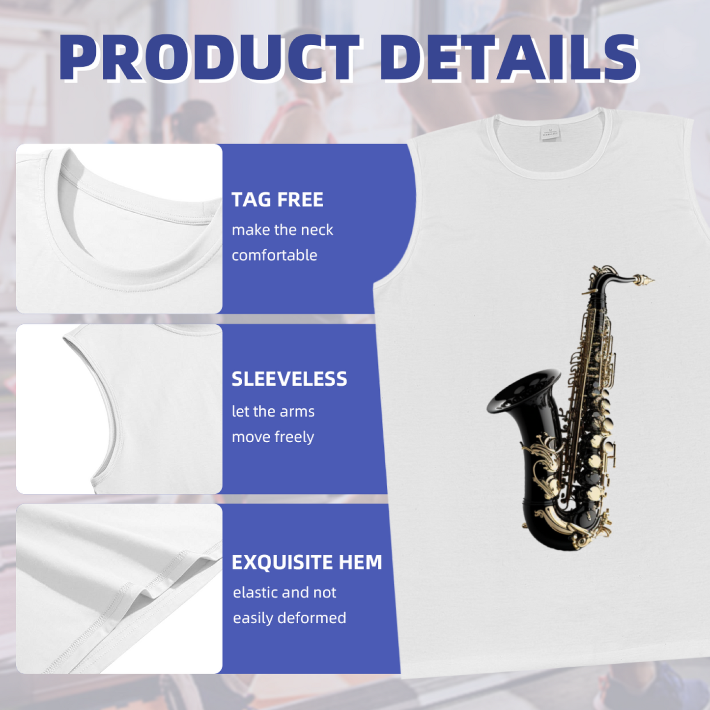 Realistic Black Gold Saxophone Musician Men Sleeveless Tank