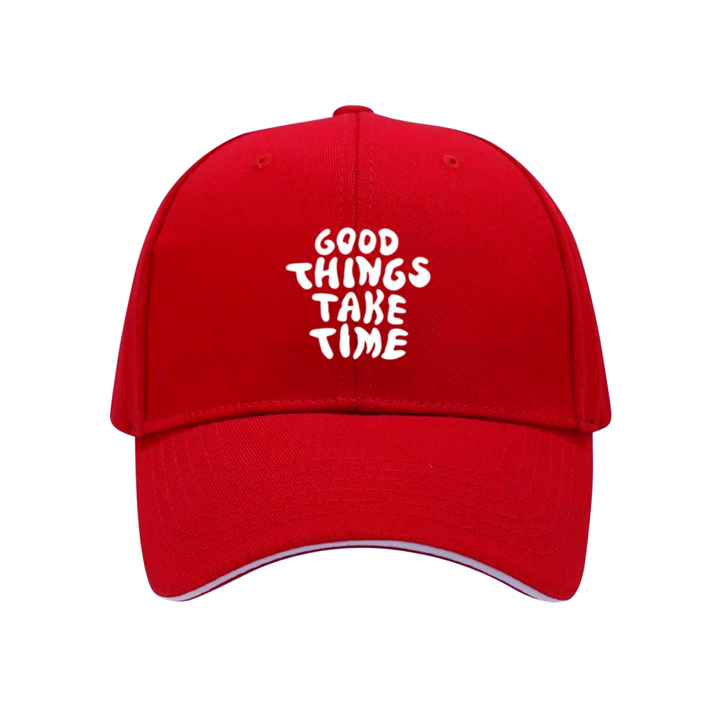 Good Things Take Time Cute Handwritten Navy Sandwich Baseball Cap, Inspirational Casual Hat