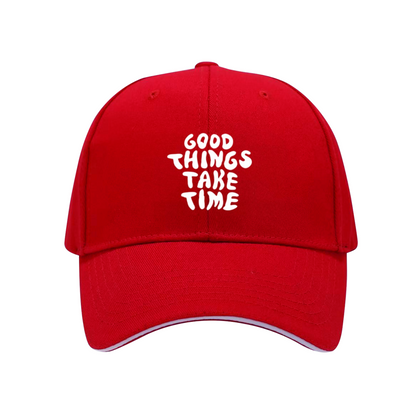 Good Things Take Time Cute Handwritten Navy Sandwich Baseball Cap, Inspirational Casual Hat