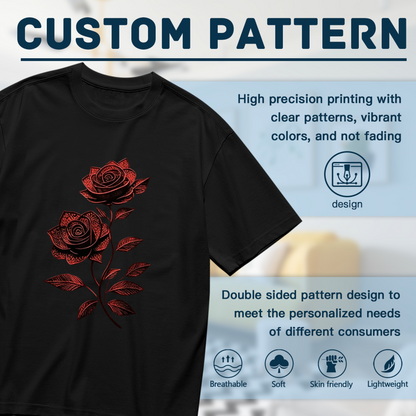 Vintage Red Lace Texture Twin Roses Minimal Art Plus Size Ladies Graphic Tee