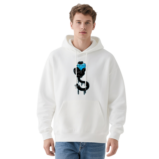 Drip Diamond Cool Street Graphic Hoodie, Trendy Soft White Sweatshirt