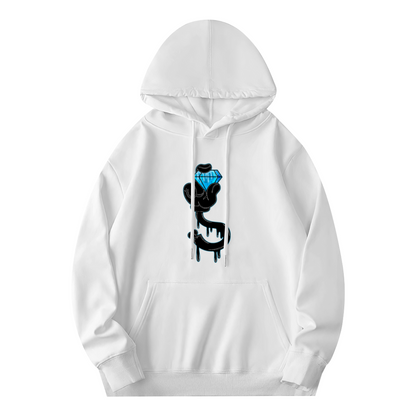 Drip Diamond Cool Street Graphic Hoodie, Trendy Soft White Sweatshirt