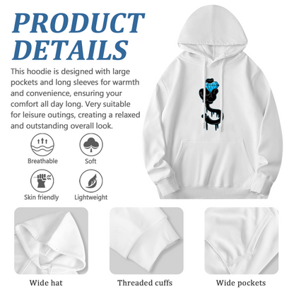 Drip Diamond Cool Street Graphic Hoodie, Trendy Soft White Sweatshirt