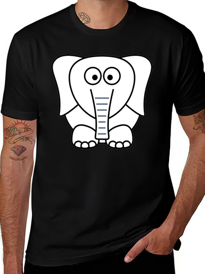 Cartoon Elephant Graphic T-Shirt - Black