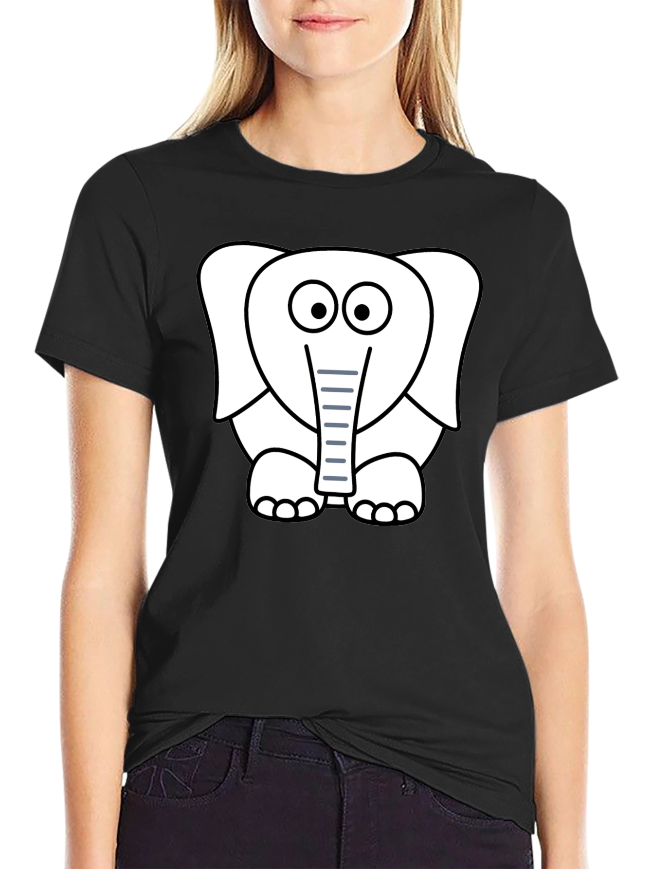 Cartoon Elephant Graphic T-Shirt - Black