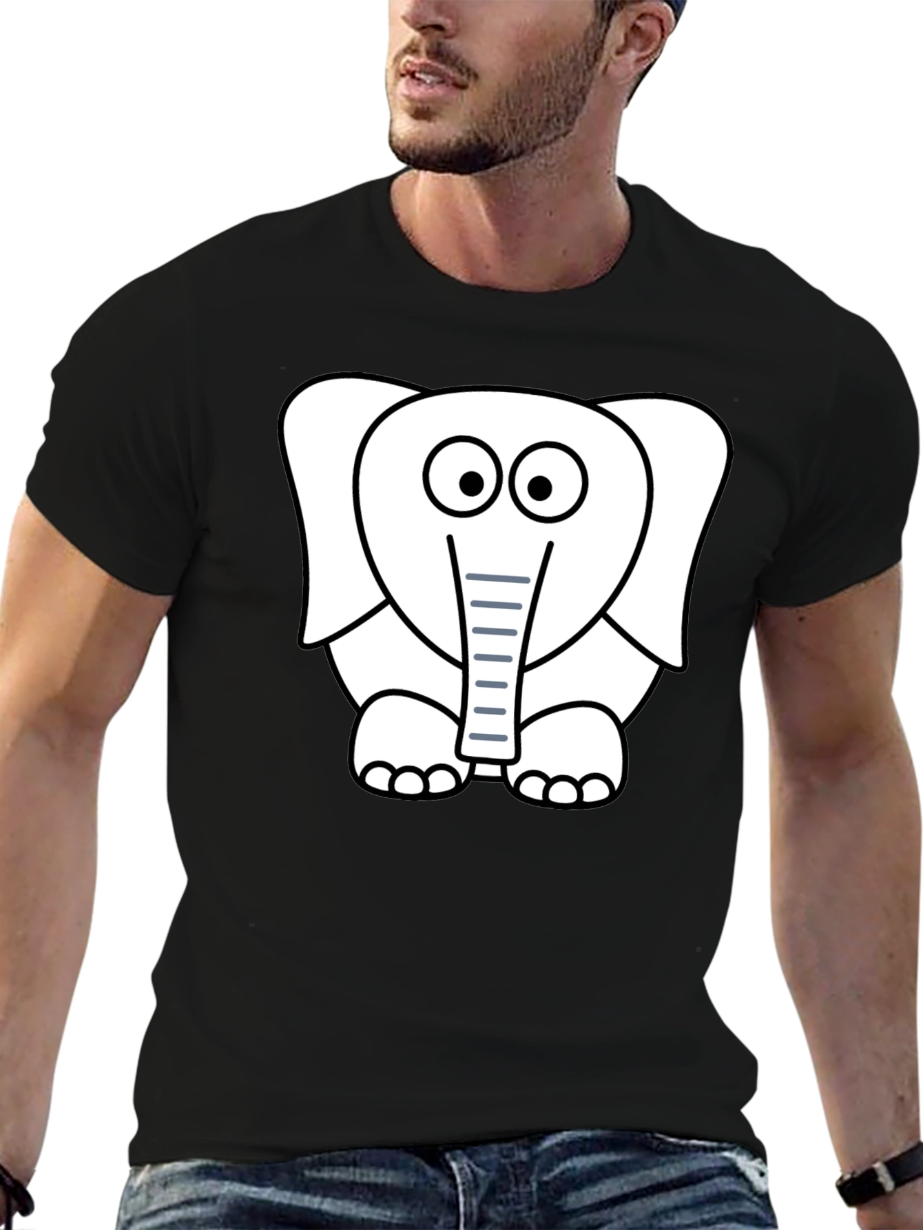 Cartoon Elephant Graphic T-Shirt - Black