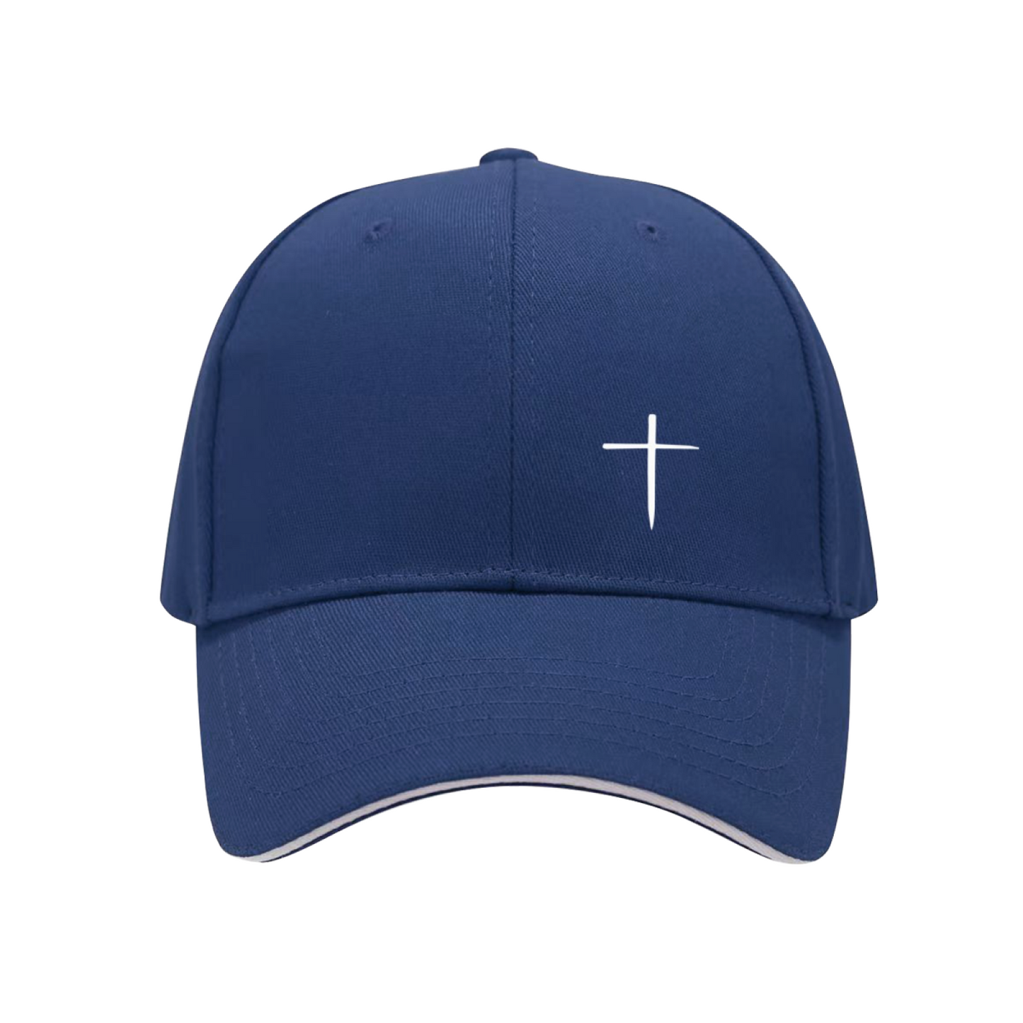 Minimal White Cross Simple Print Black Sandwich Visor Baseball Cap, Faith Religious Hat