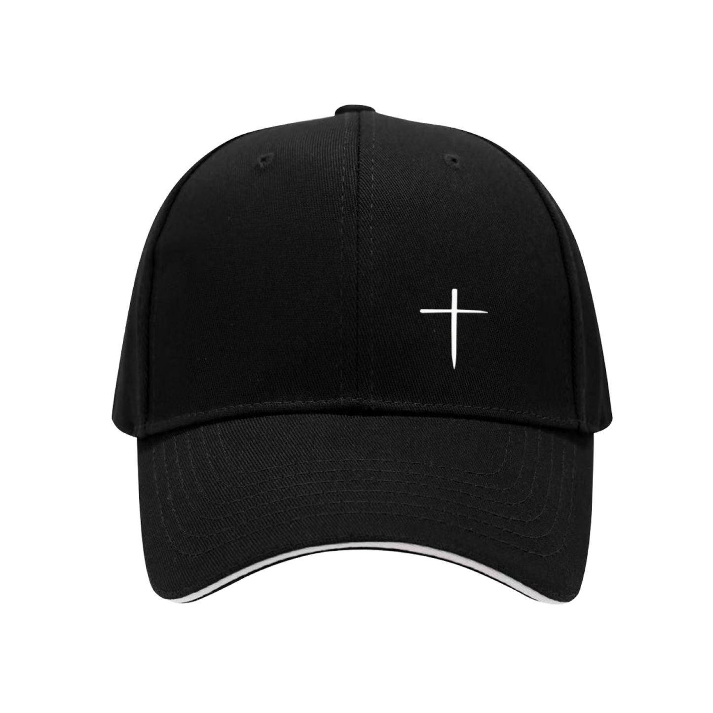 Minimal White Cross Simple Print Black Sandwich Visor Baseball Cap, Faith Religious Hat