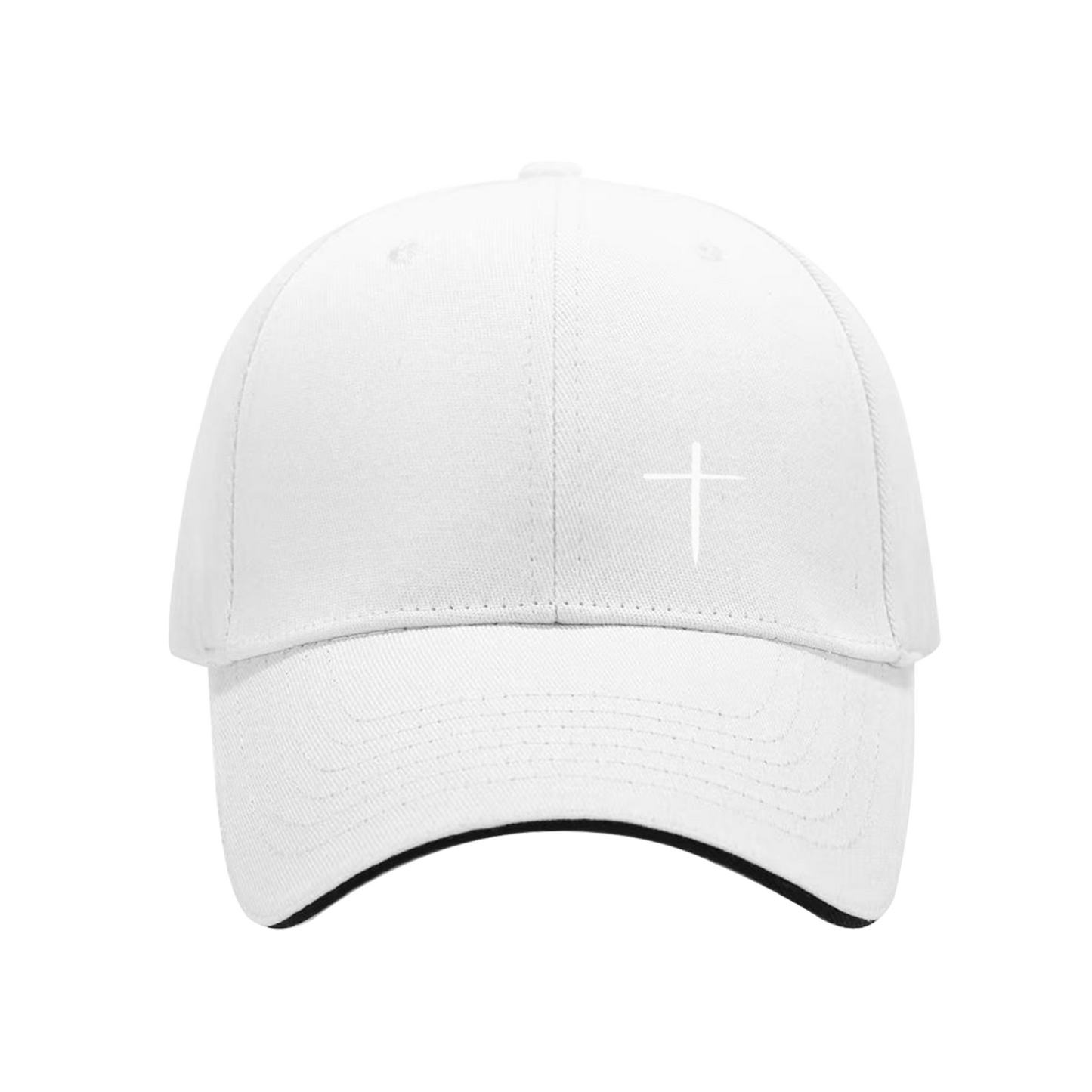 Minimal White Cross Simple Print Black Sandwich Visor Baseball Cap, Faith Religious Hat