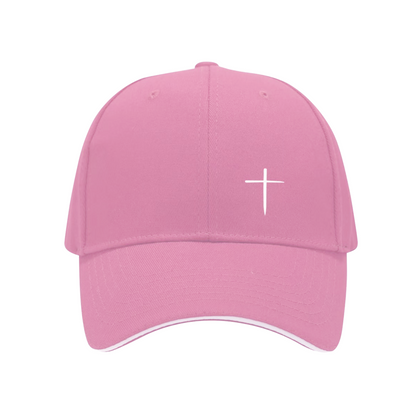 Minimal White Cross Simple Print Black Sandwich Visor Baseball Cap, Faith Religious Hat