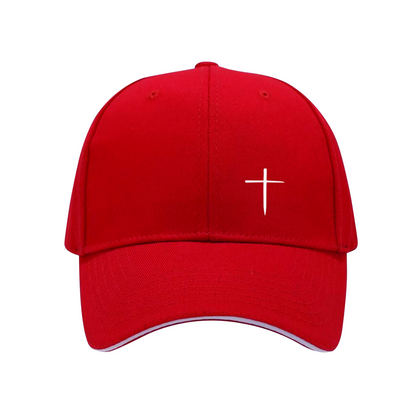 Minimal White Cross Simple Print Black Sandwich Visor Baseball Cap, Faith Religious Hat