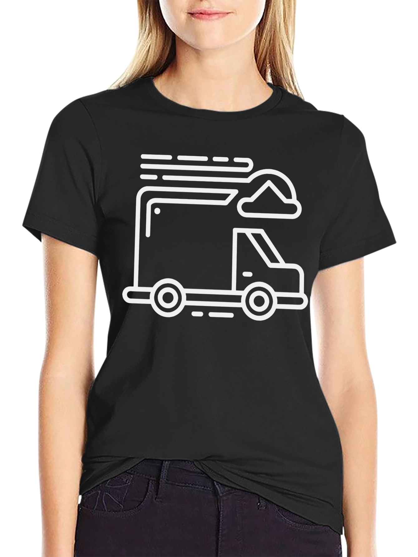 Trendy Graphic Tee - Truck Design Black T-Shirt