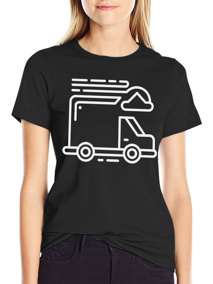 Trendy Graphic Tee - Truck Design Black T-Shirt