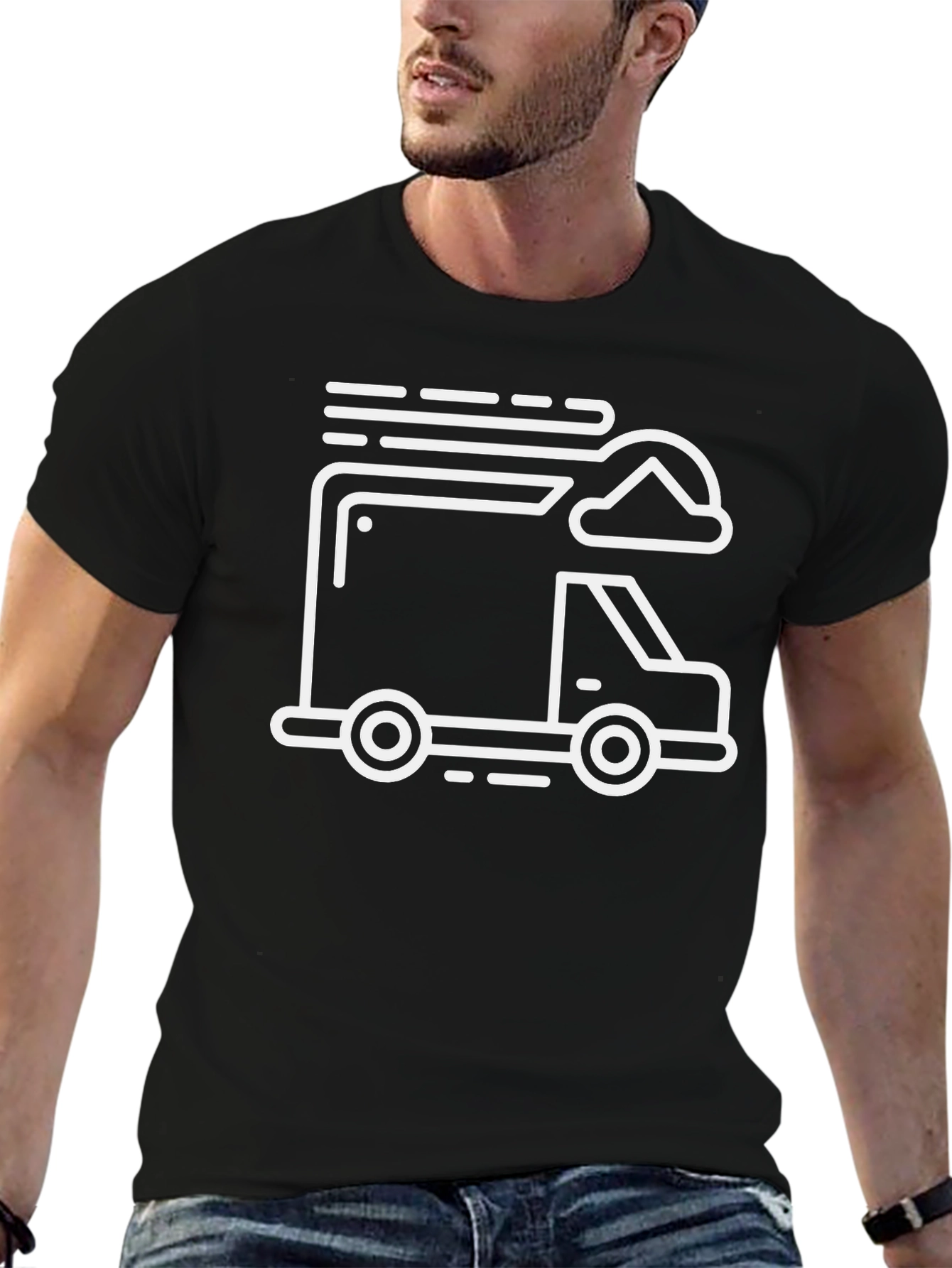 Trendy Graphic Tee - Truck Design Black T-Shirt