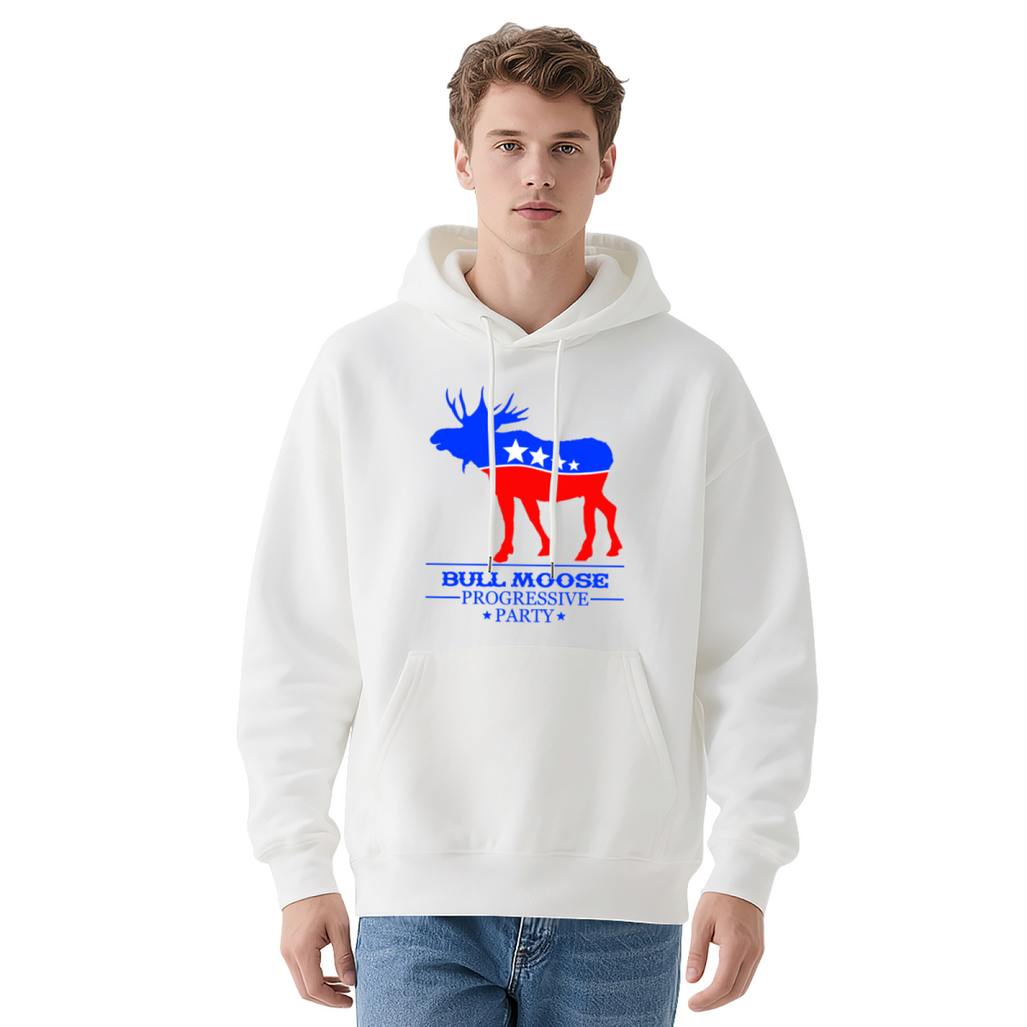 Bull Moose Progressive Party Vintage Patriotic White Hoodie, Relax Comfort Fit