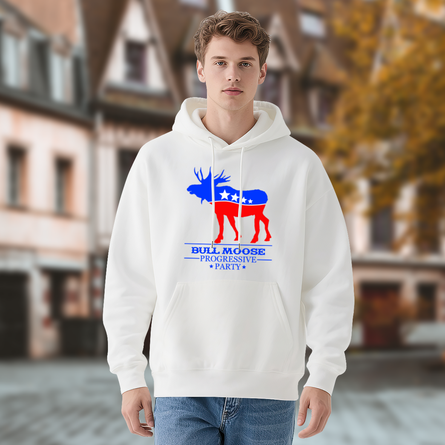 Bull Moose Progressive Party Vintage Patriotic White Hoodie, Relax Comfort Fit