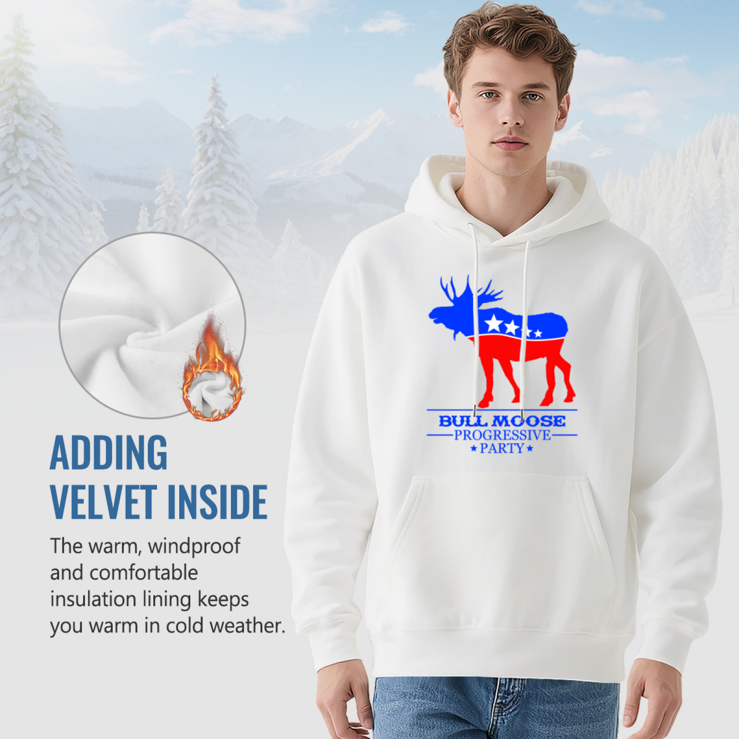 Bull Moose Progressive Party Vintage Patriotic White Hoodie, Relax Comfort Fit
