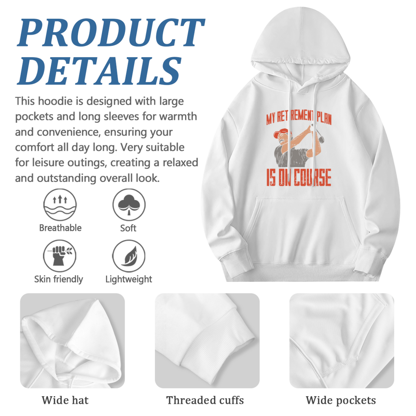 My Retirement Plan Is On Course Golf Lover White Hoodie, Relaxed Comfort Casual Top